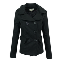 Load image into Gallery viewer, Maralyn &amp; Me Double-Breasted Hooded Wool Peacoat Black S
