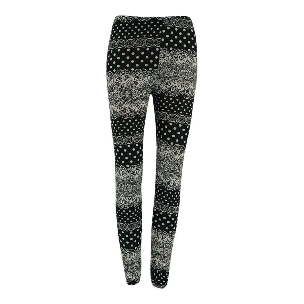 True Rock Women's Pattern Leggings White Dots on Black S/M